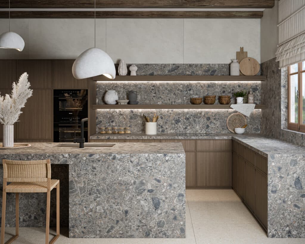 AMB01 Kitchen Dekton GK07 Ceppo and VK02 Avorio - Catemar Venezuela DEKTON, MÁRMOLES, PIEDRA NATURAL, TRAVERTINO